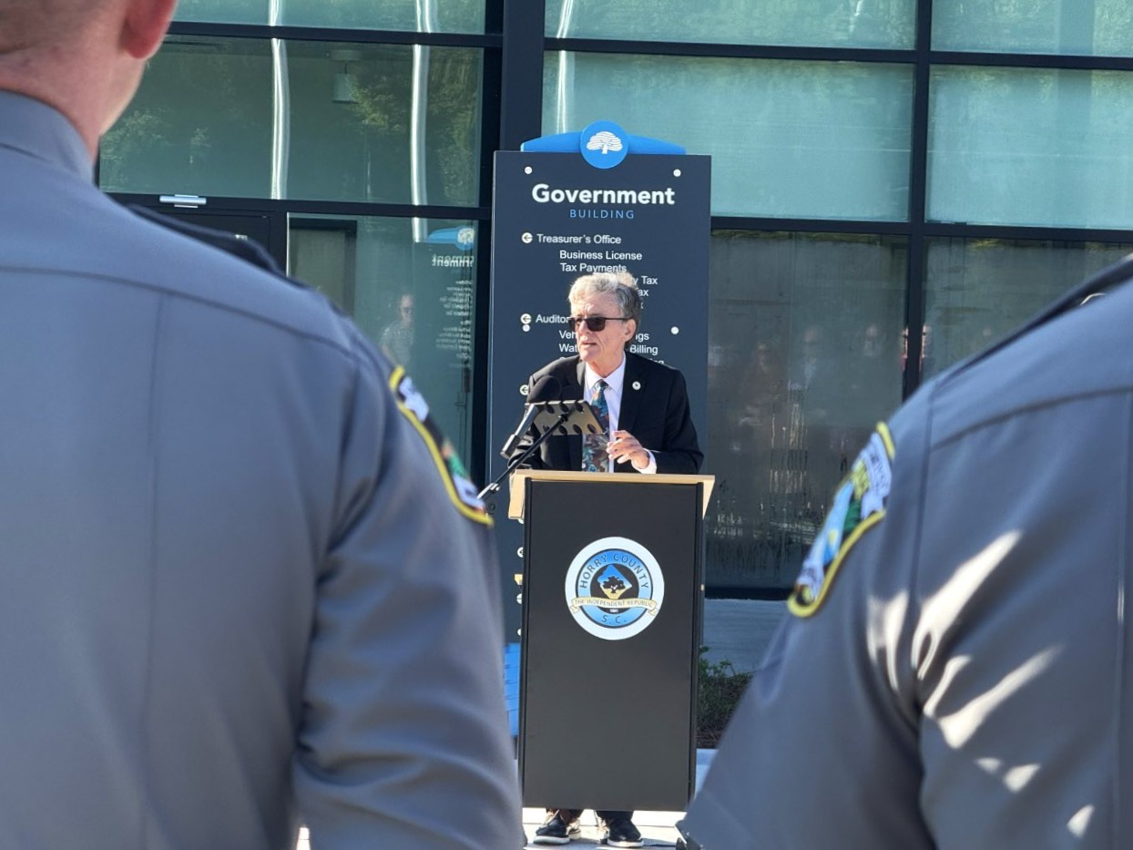 Horry County Council Chairman Johnny Gardner delivers remarks at Central Coast Complex ribbon cutting