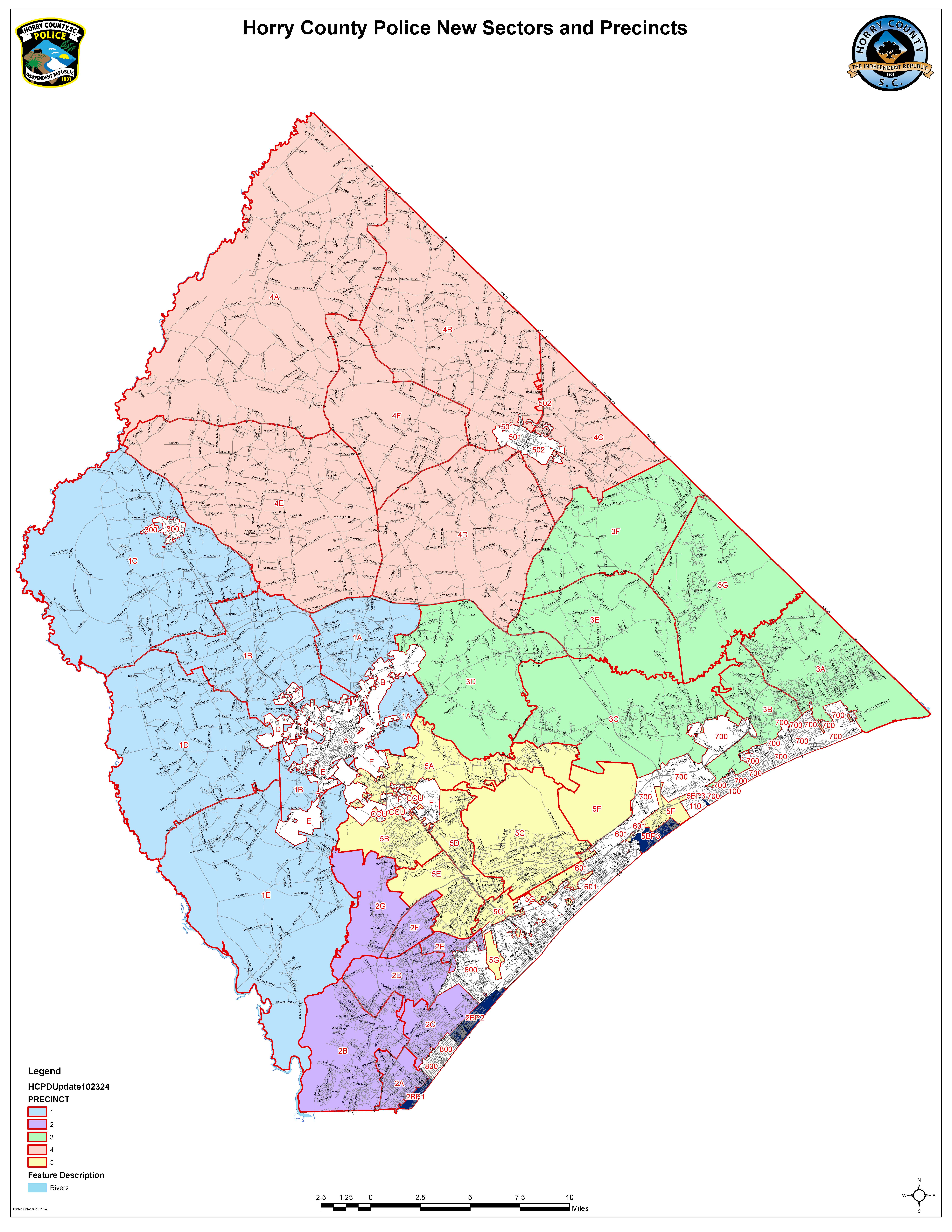 New Precinct Map. The Fifth Precinct is in yellow.