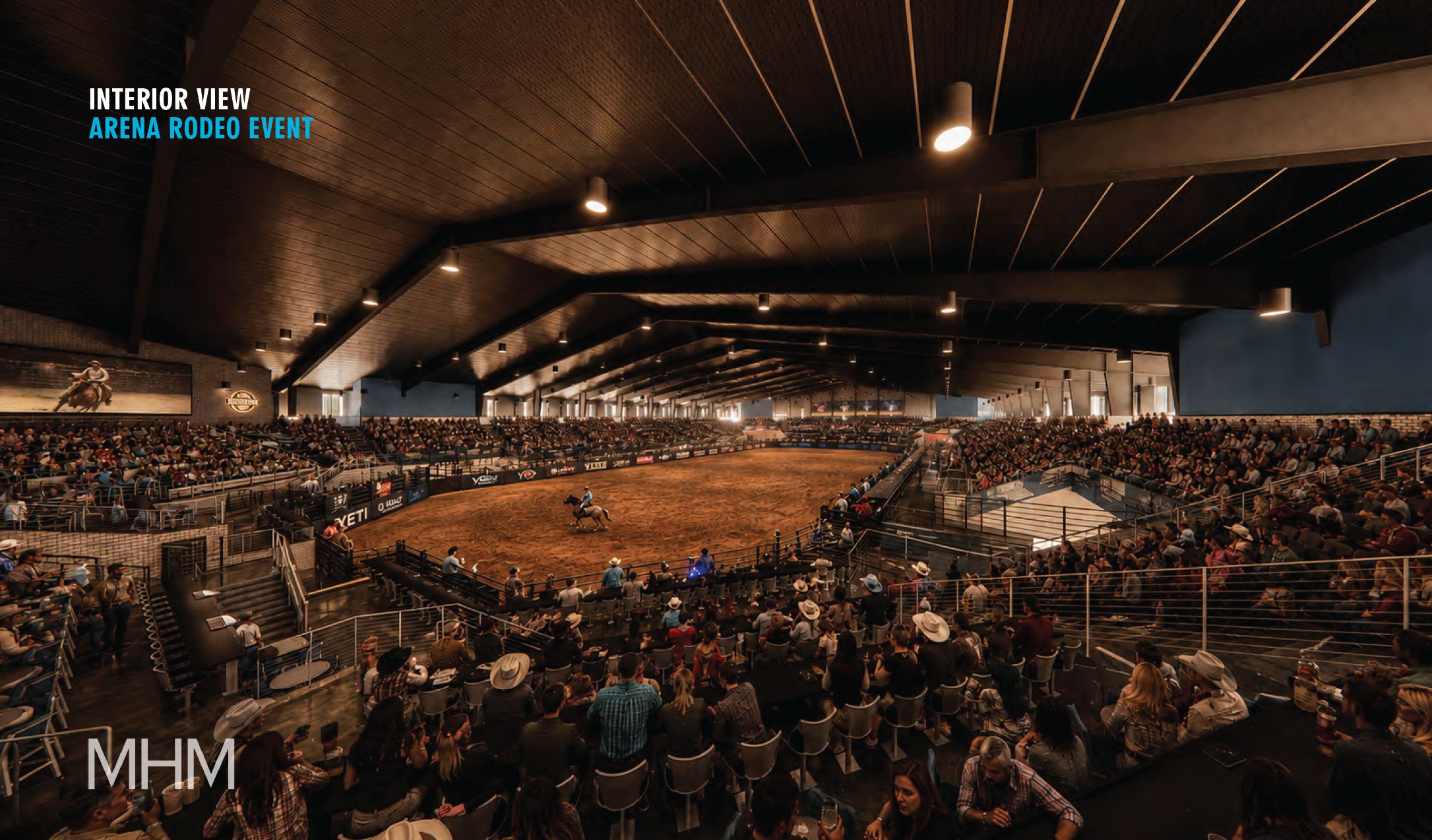 Concept design for indoor arena featuring a rodeo event
