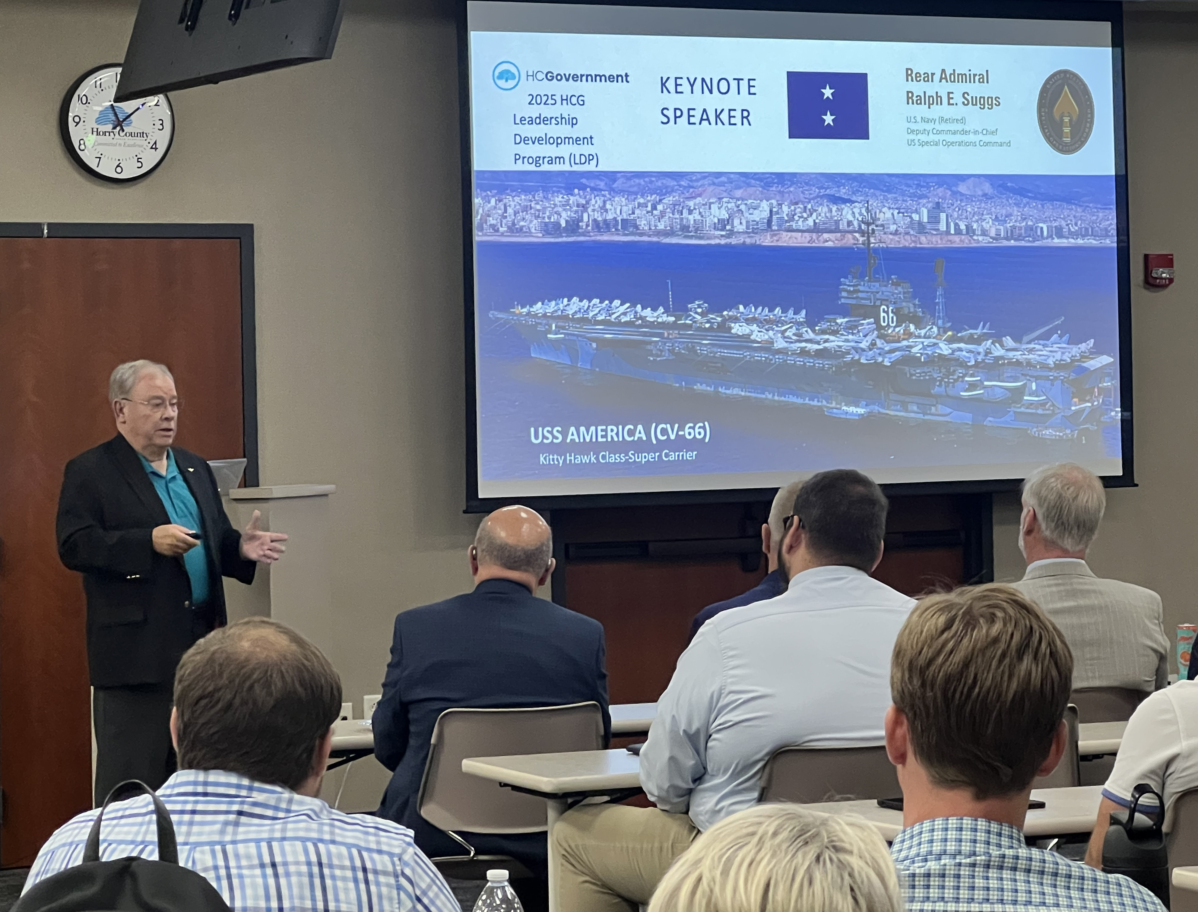 Admiral Benny Suggs Speaking to Horry County Government Leaders.