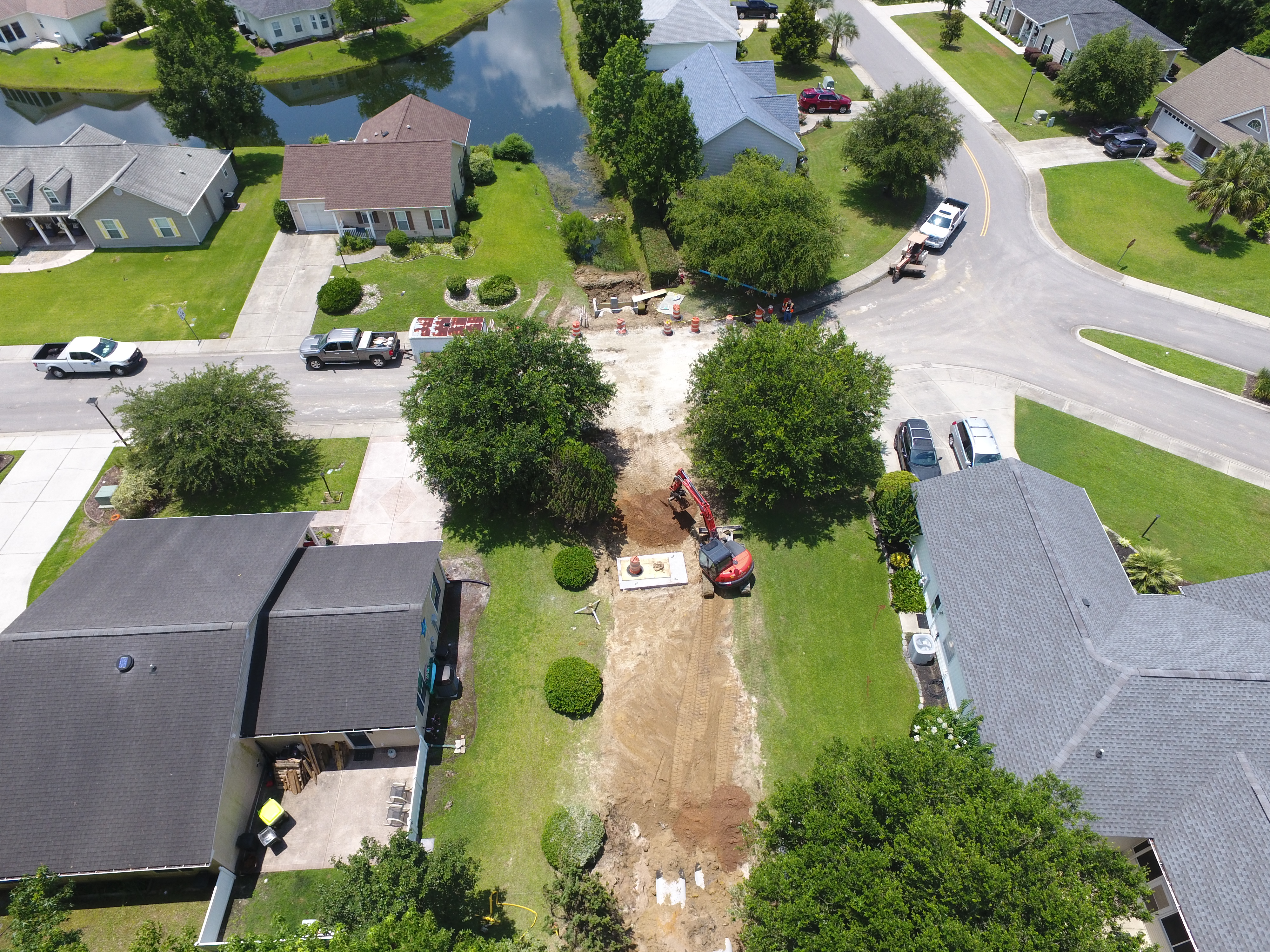 Drone shot above stormwater project in Longs area 